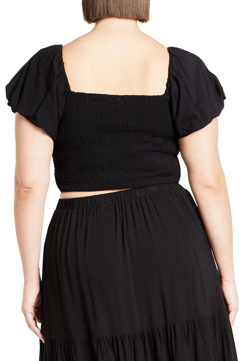 Dylan Smocked Puff Sleeve Crop Top, Alternate, color, BLACK