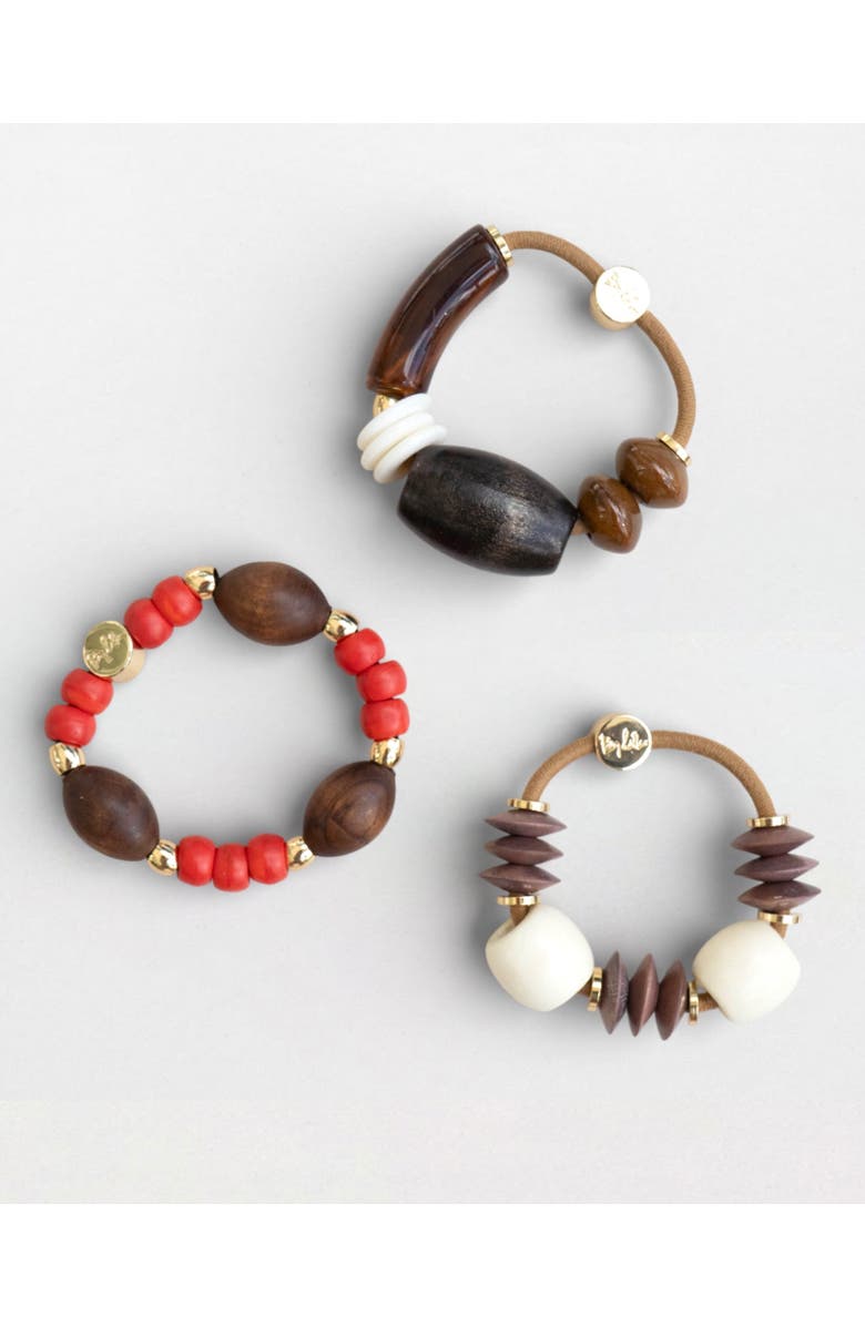 By Lilla Clove Capsule Beaded Bracelet Hairtie, Alternate, color, Brown