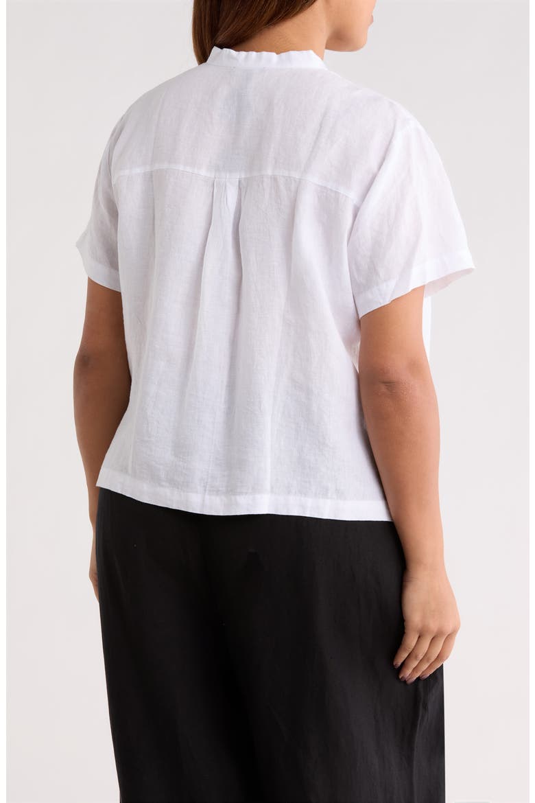 Mandarin Collar Short Sleeve Organic Linen Button-Up Shirt, Alternate, color, WHITE
