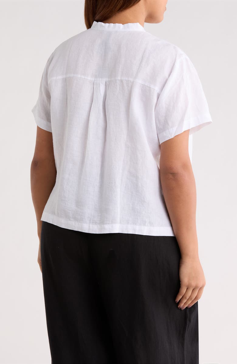 Eileen Fisher Mandarin Collar Short Sleeve Organic Linen Button-Up Shirt, Alternate, color, White