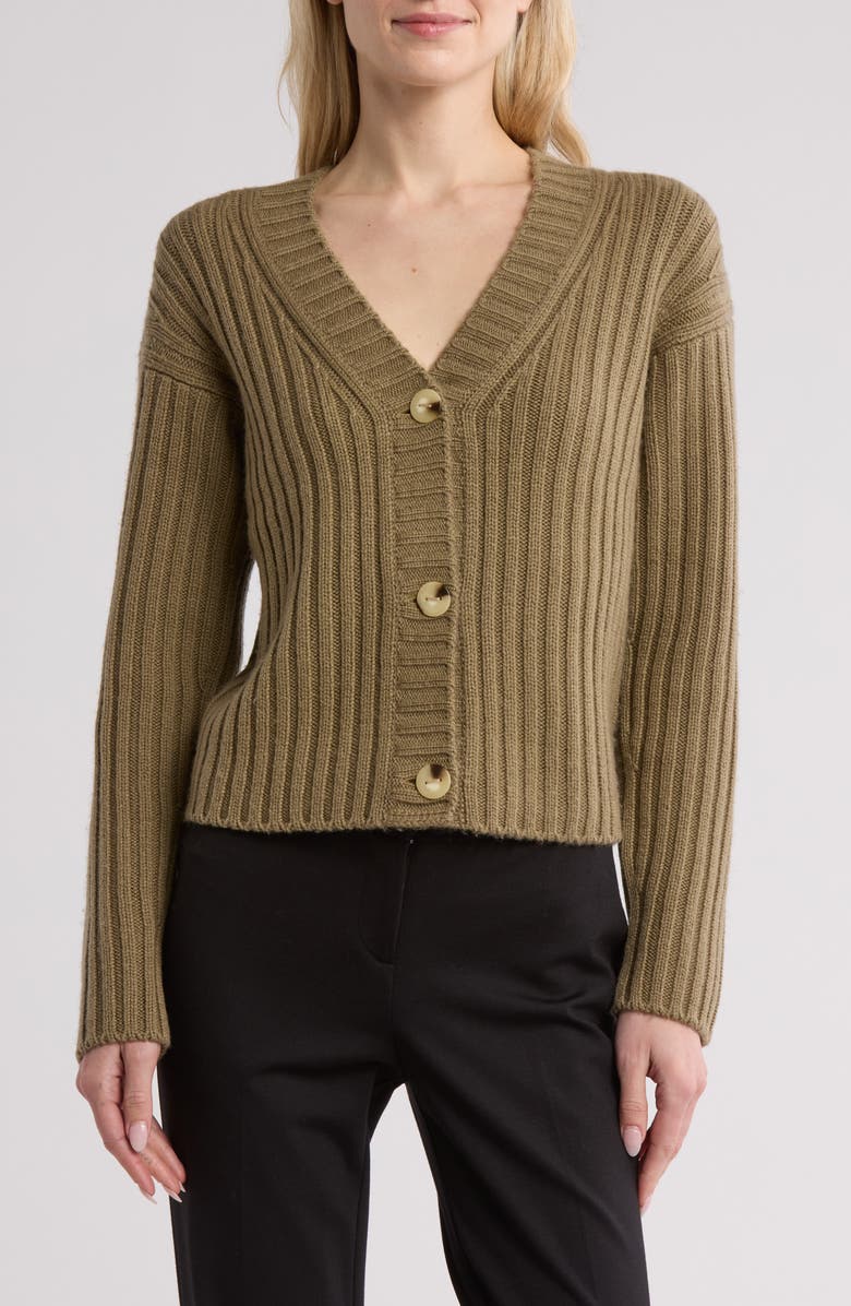 Vince Chunky Ribbed Wool & Cashmere Cardigan Sweater, Main, color, Artichoke