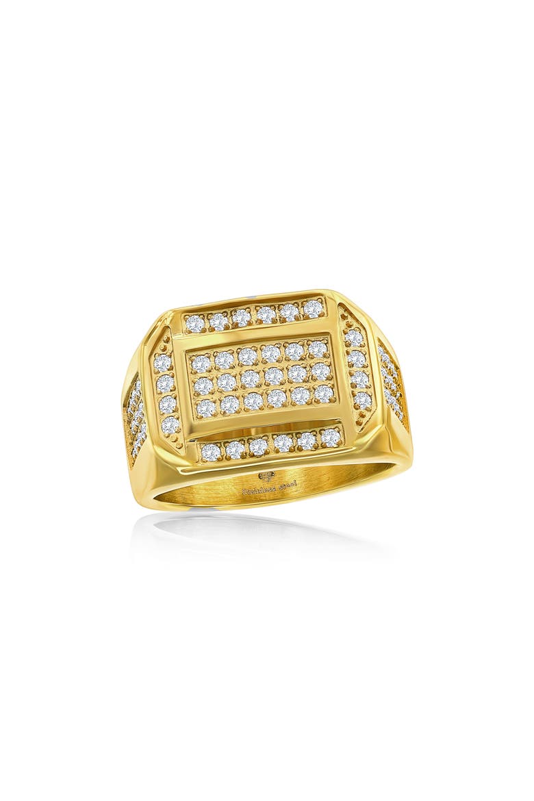 Men's Cubic Zirconia Signet Ring, Main, color, GOLD