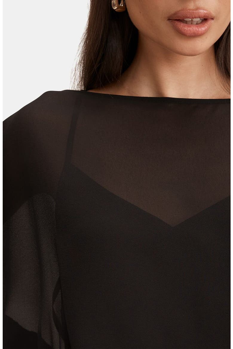 Helena Draped Long Sleeve Maxi Dress, Alternate, color, BLACK