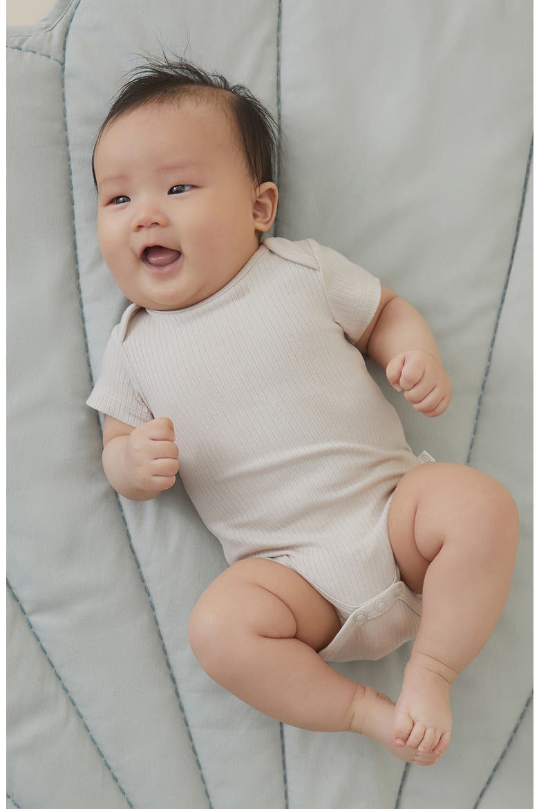 Ribbed Short Sleeve Bodysuit, Alternate, color, ECRU