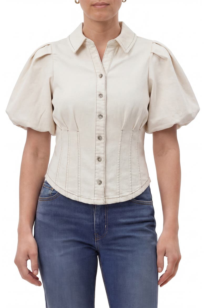 Puff Sleeve Corset Shirt, Main, color, CREAMY ECRU