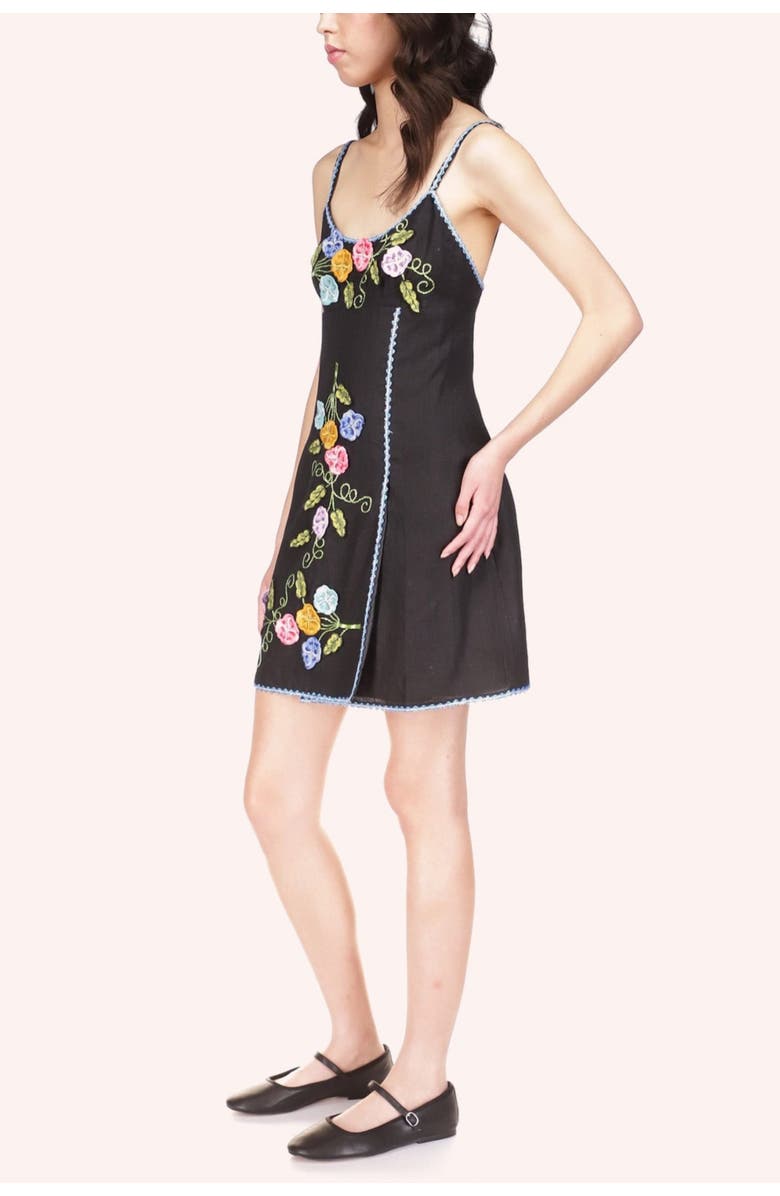 Anna Sui 3-D Pansy Embroidered on Linen Dress, Alternate, color,