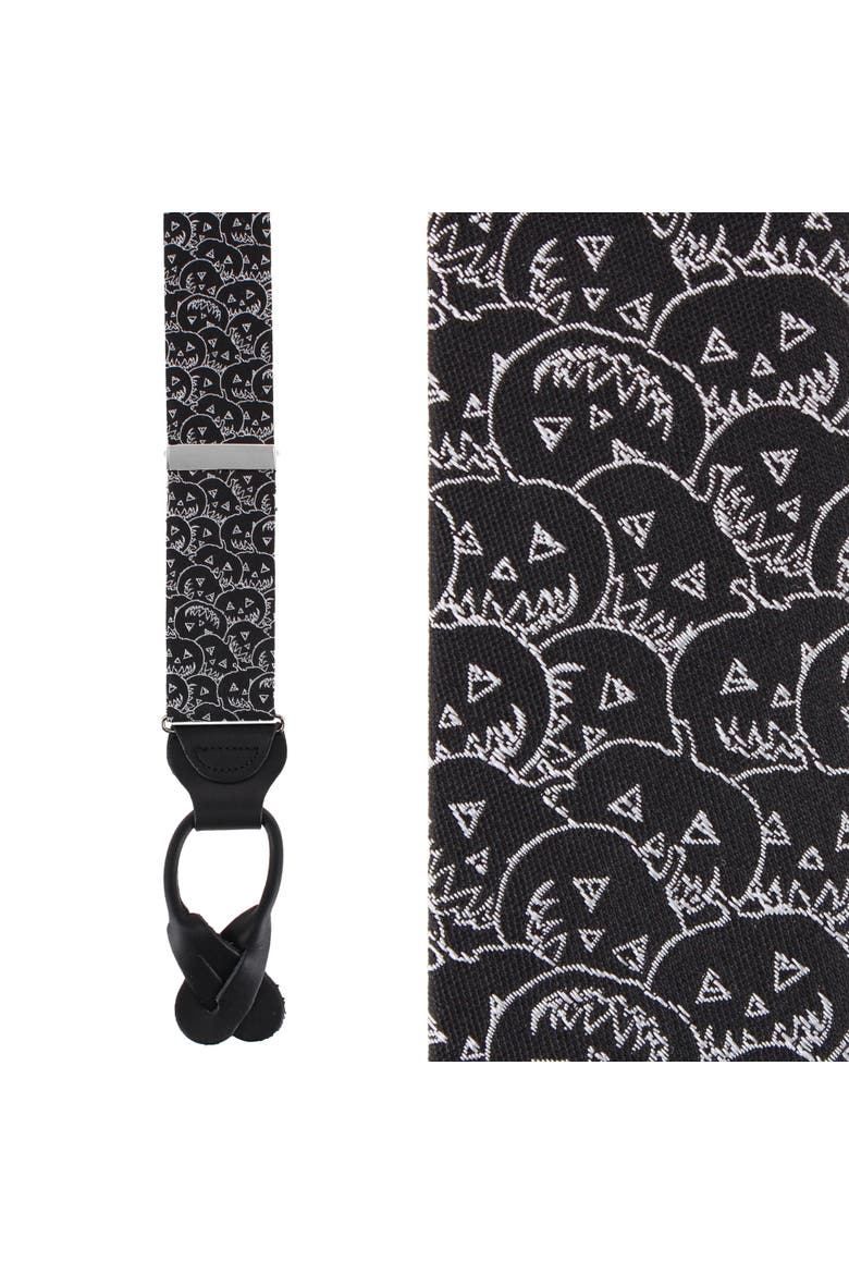 Jack O'Lantern Smiley Halloween Novelty Silk Button End Suspenders, Main, color, Black