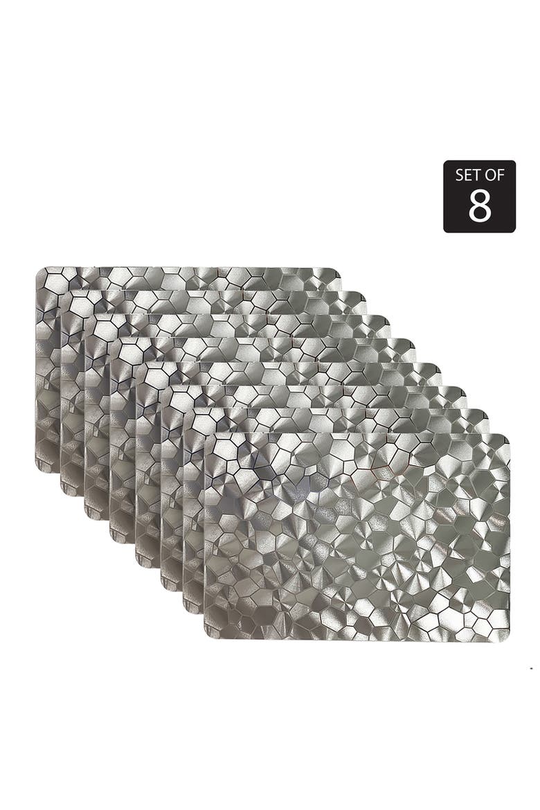 Mirrored Set of 8 Placemats, Alternate, color, SILVER