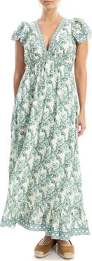 MAX STUDIO Floral Flutter Sleeve Maxi Dress