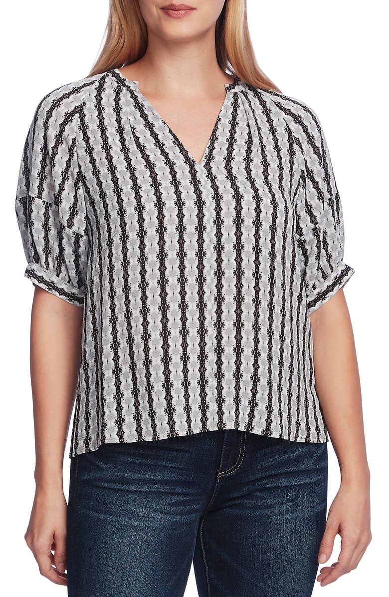 Vince Camuto Starburst Stripe Short Sleeve Blouse, Main, color,