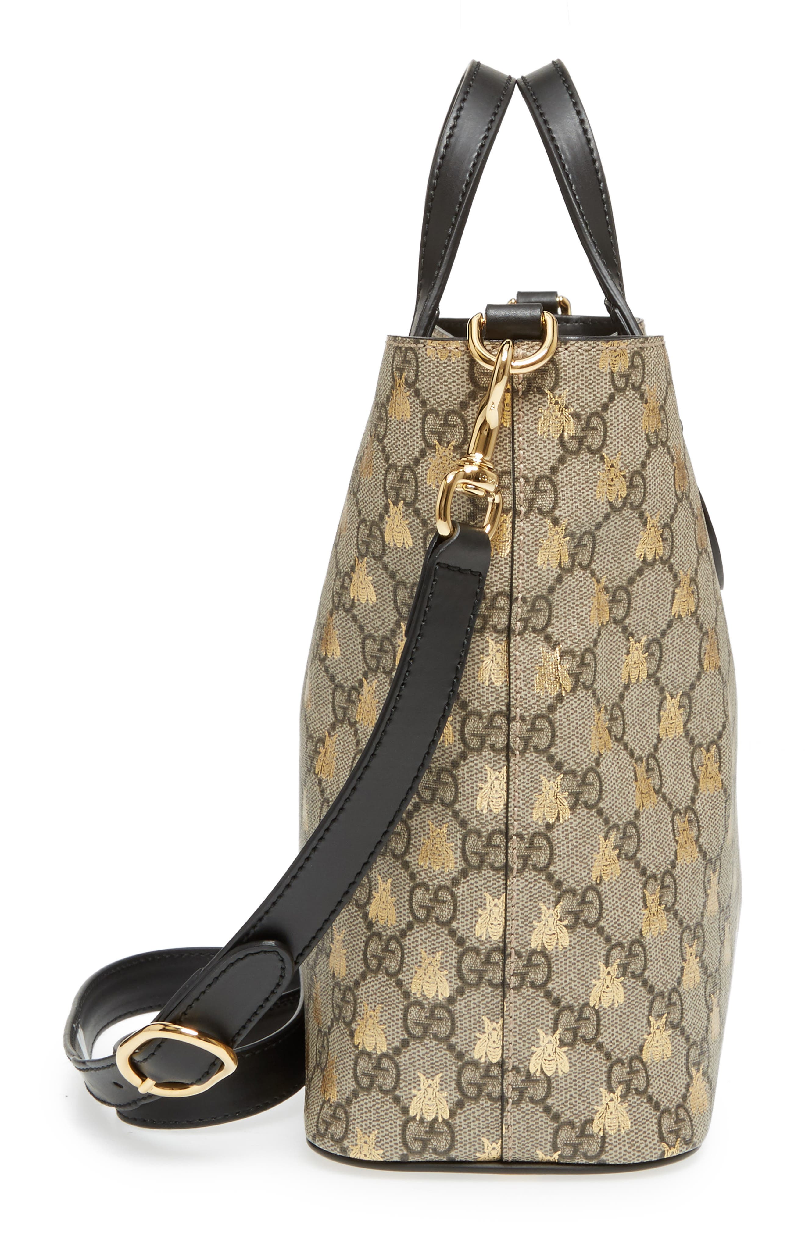 Gucci Bee GG Supreme Small Canvas Tote, Alternate, color, 