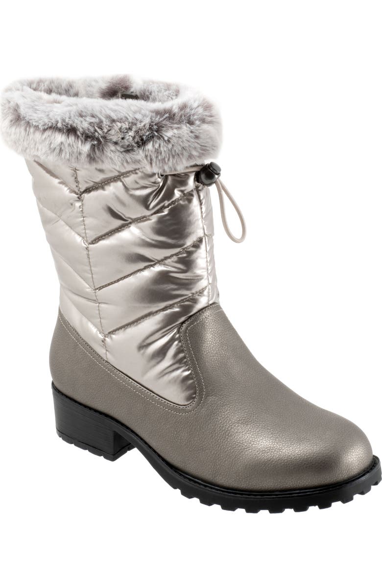Trotters Bryce Faux Fur Trim Winter Boot, Main, color, Grey Tumbled