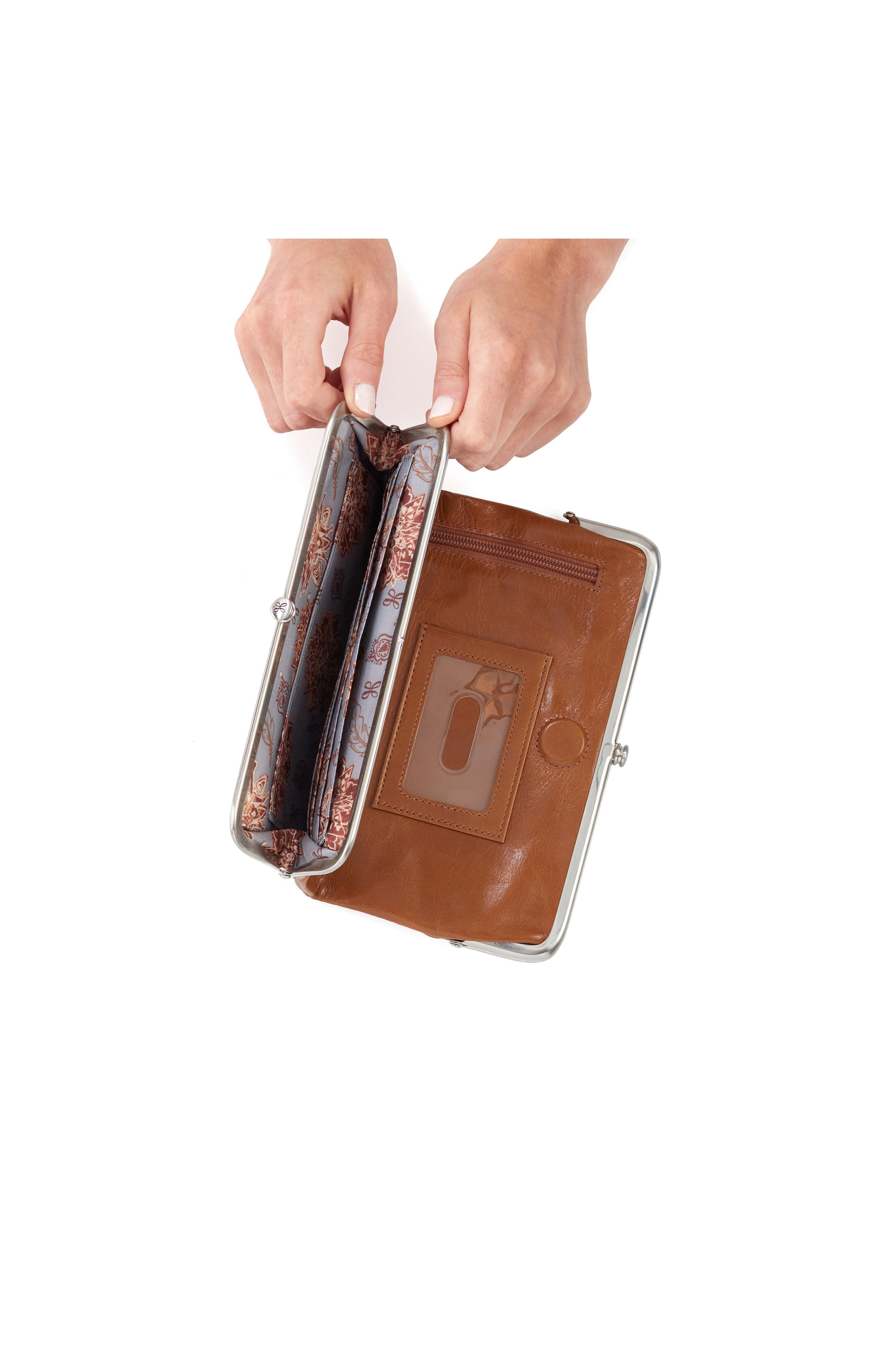 HOBO Lauren Leather Double Frame Clutch, Alternate, color, Truffle