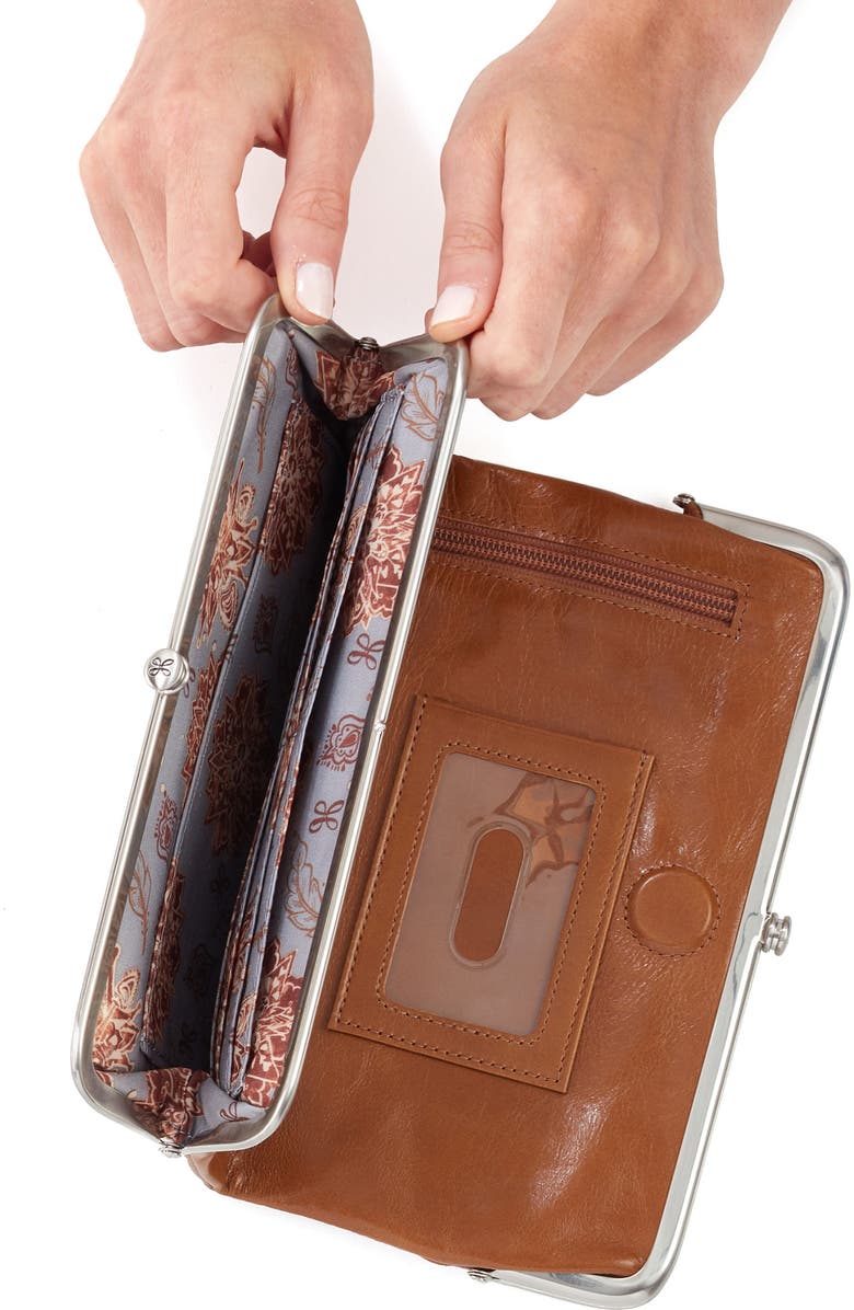 HOBO Lauren Leather Double Frame Clutch, Alternate, color, Truffle