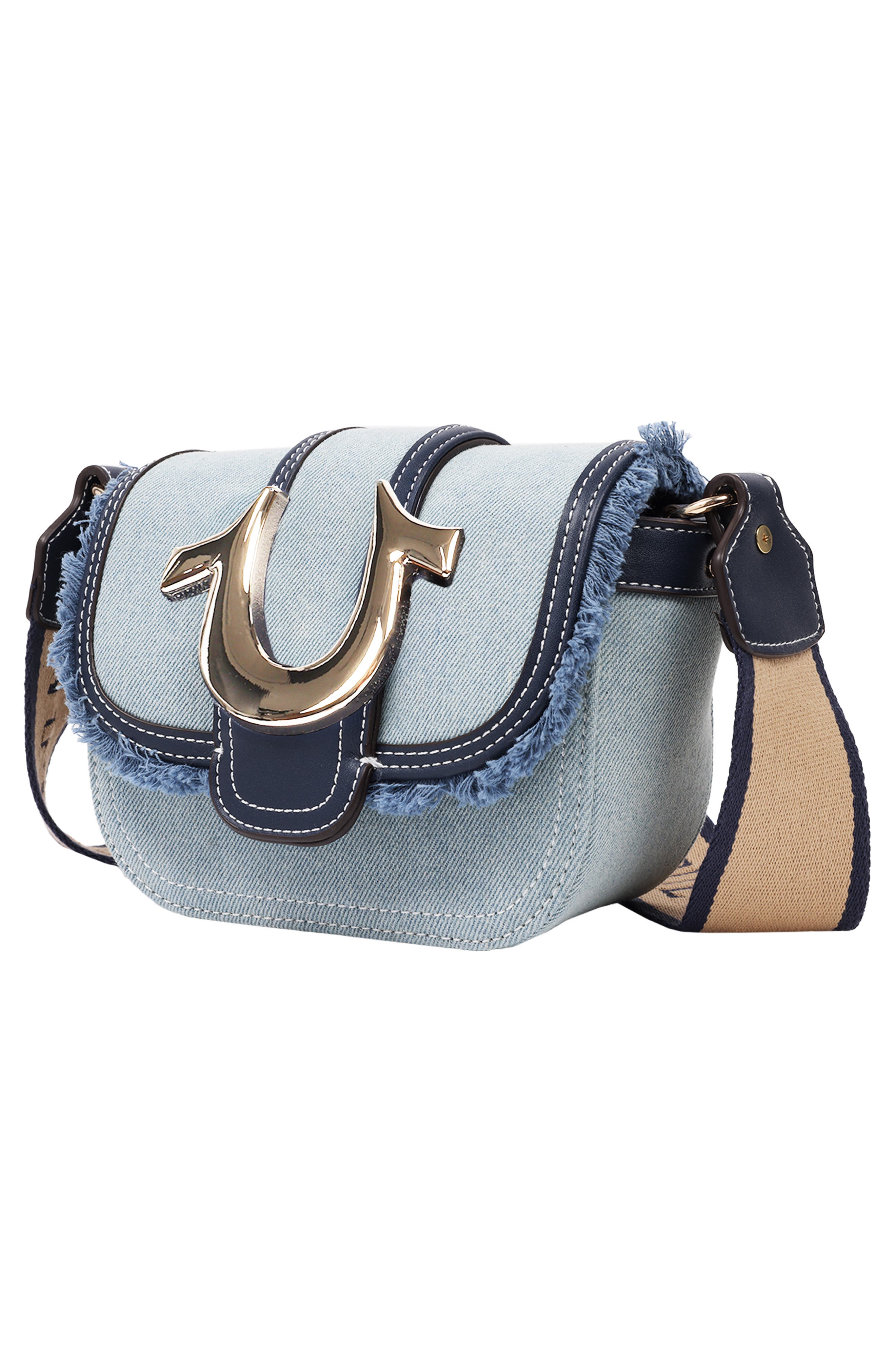 True Religion Asher Frayed Edge Mini Flap Crossbody Bag, Alternate, color, Denim