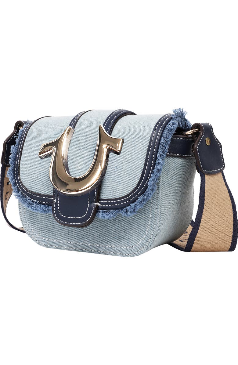 True Religion Asher Frayed Edge Mini Flap Crossbody Bag, Alternate, color, Denim