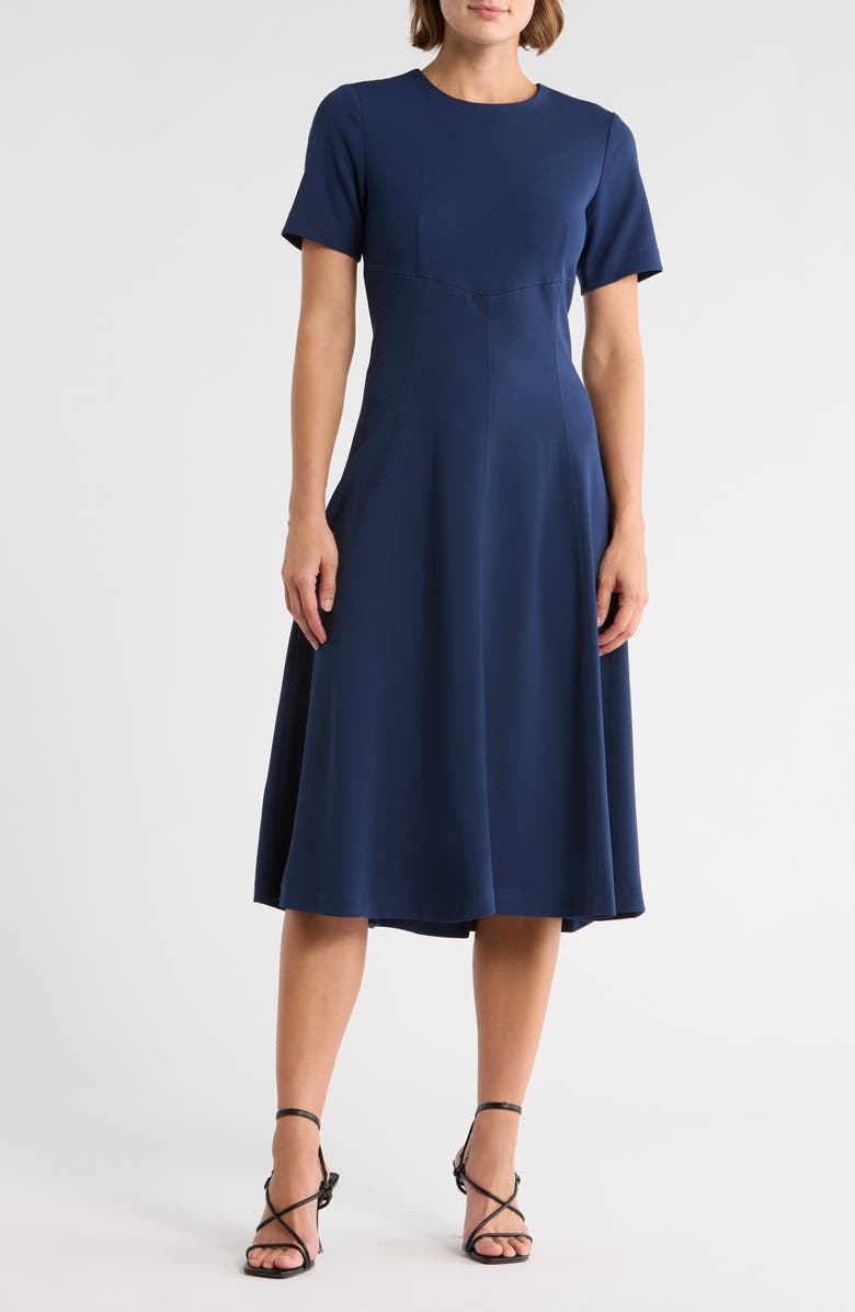 DKNY Jewel Neck Fit & Flare Dress, Main, color, Indigo