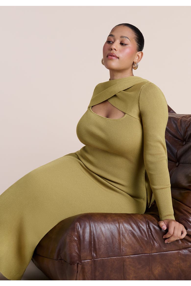 Wrap Scarf Detail Sweater Midi Dress, Alternate, color, RICH OLIVE