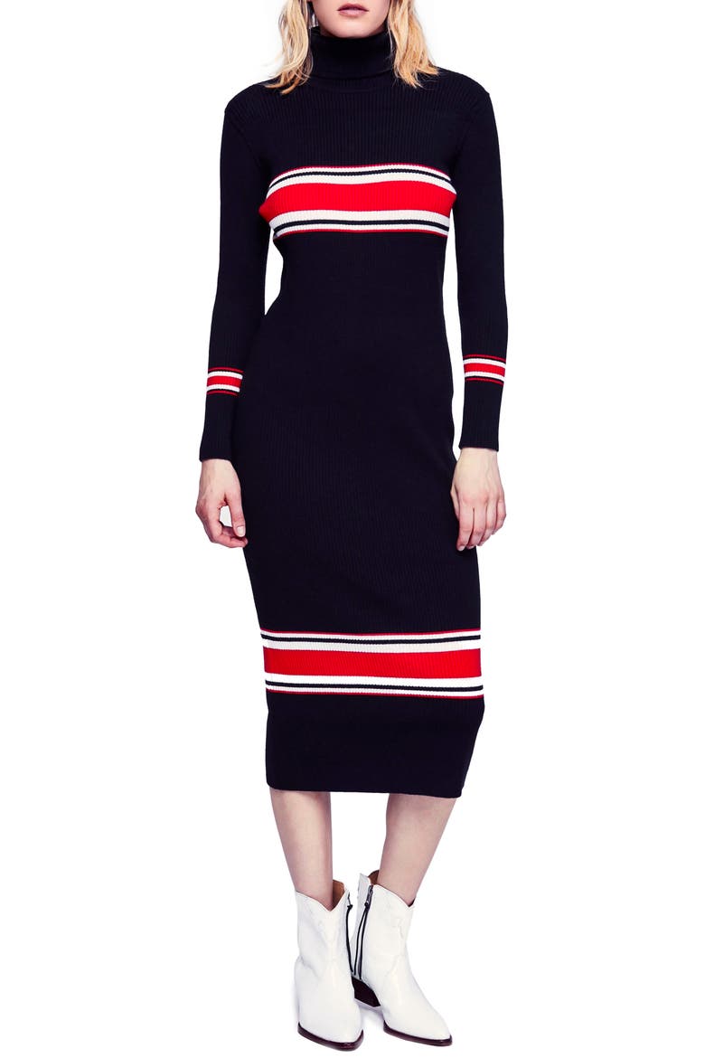 Sport Stripe Midi Sweater Dress, Main, color, BLACK