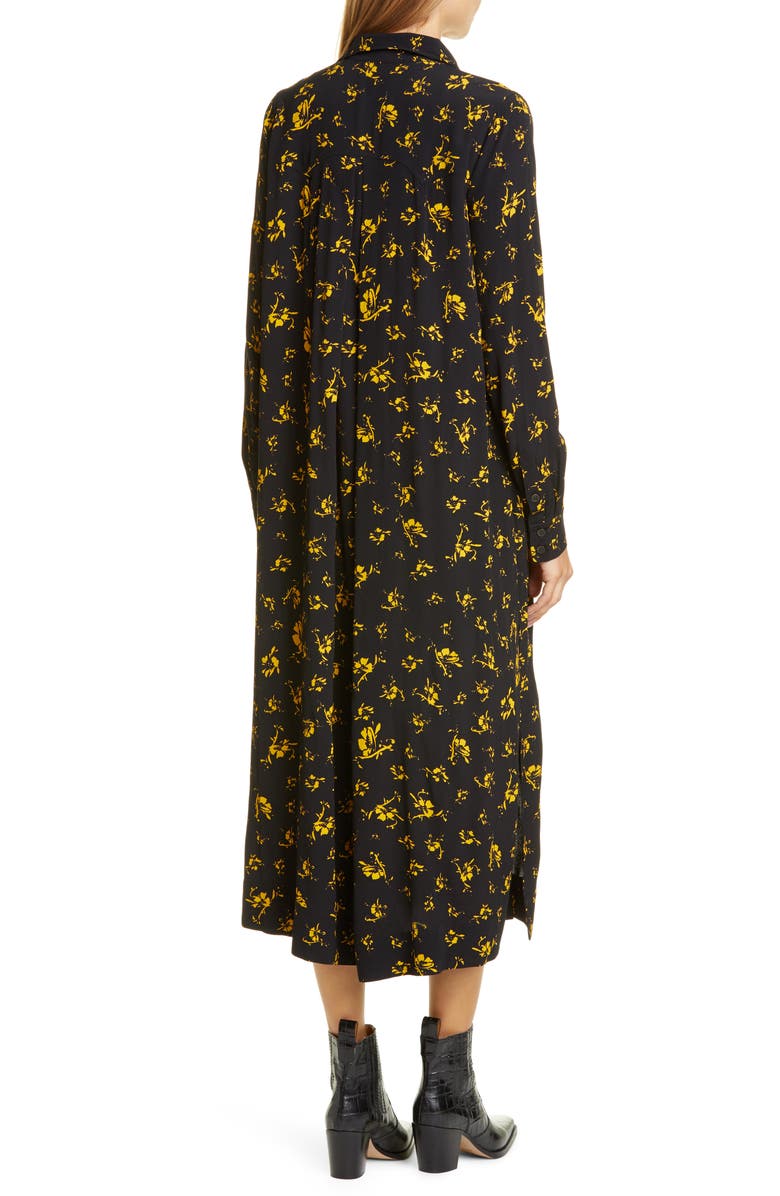 Ganni Floral Print Crepe Long Sleeve Midi Dress, Alternate, color, 