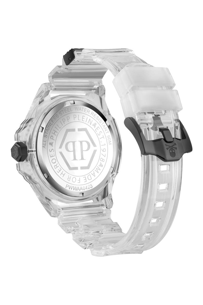 The Skull Plastic Strap Watch, 44mm, Alternate, color, TRANSPARENT