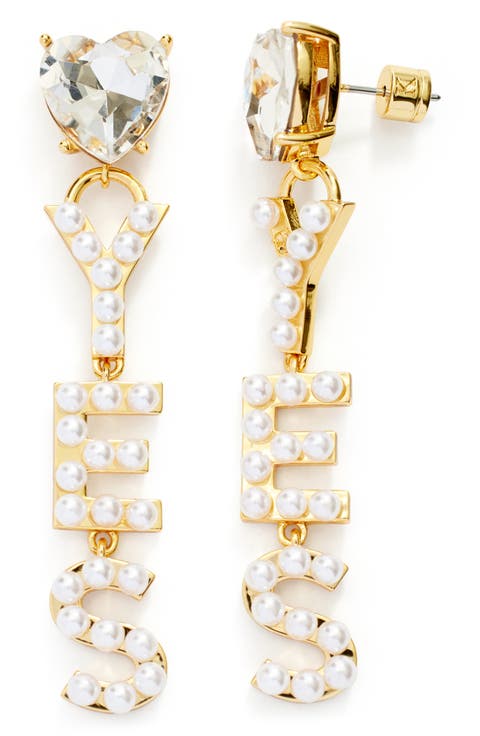 'Yes' Faux Pearl Drop Earrings