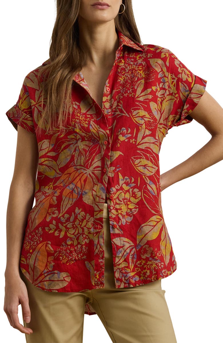Lauren Ralph Lauren Floral Print Linen Shirt, Main, color, 