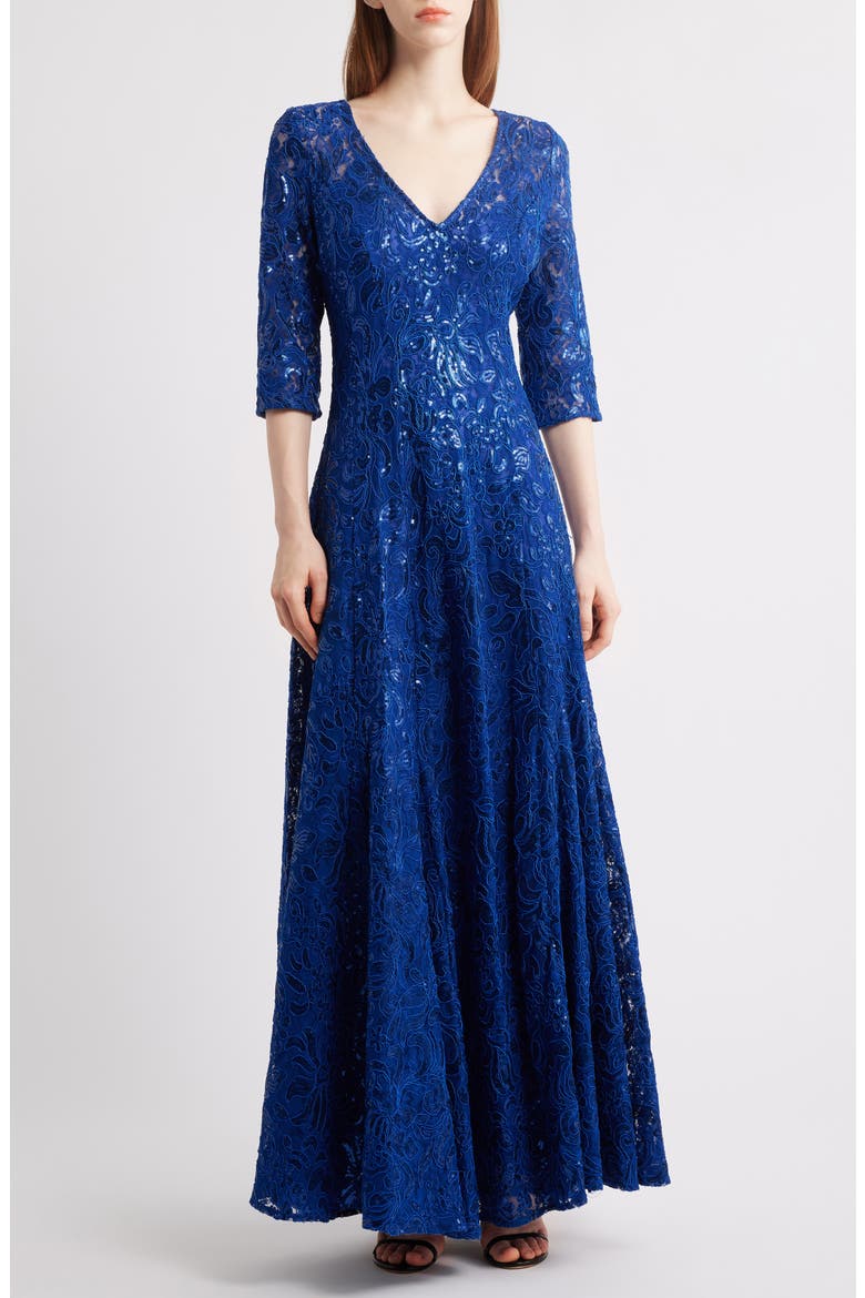 Beaded Sequin Long Sleeve Gown, Main, color, DEEP ROYAL