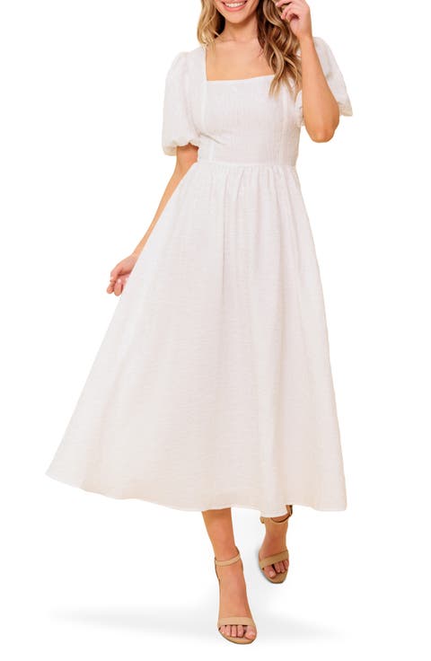 Puff Sleeve Tie Back Fit & Flare Midi Dress