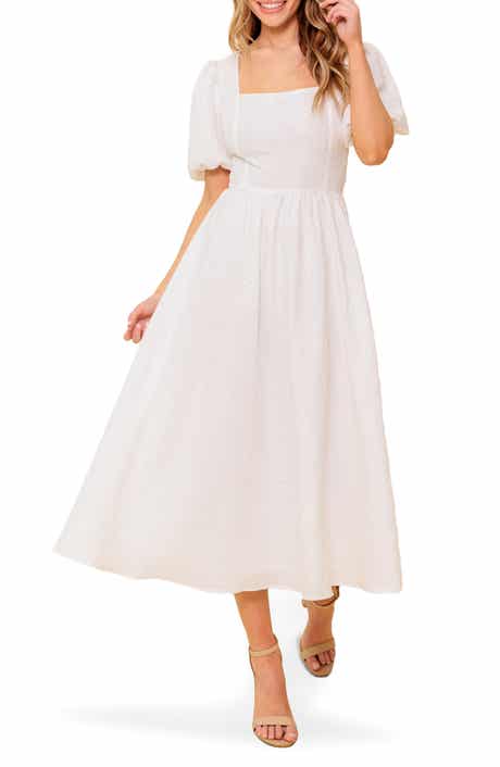 FLYING TOMATO Puff Sleeve Tie Back Fit & Flare Midi Dress