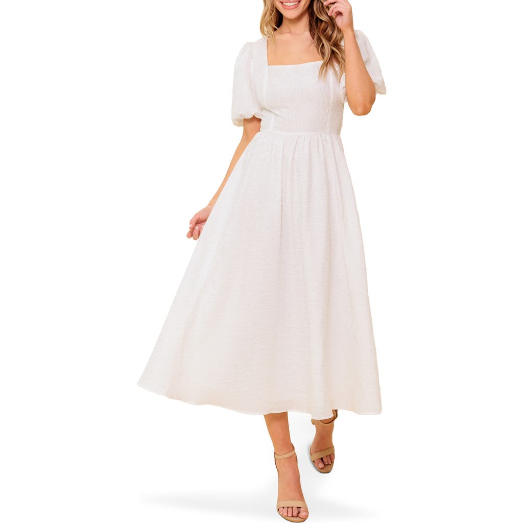Flying Tomato Puff Sleeve Tie Back Fit & Flare Midi Dress