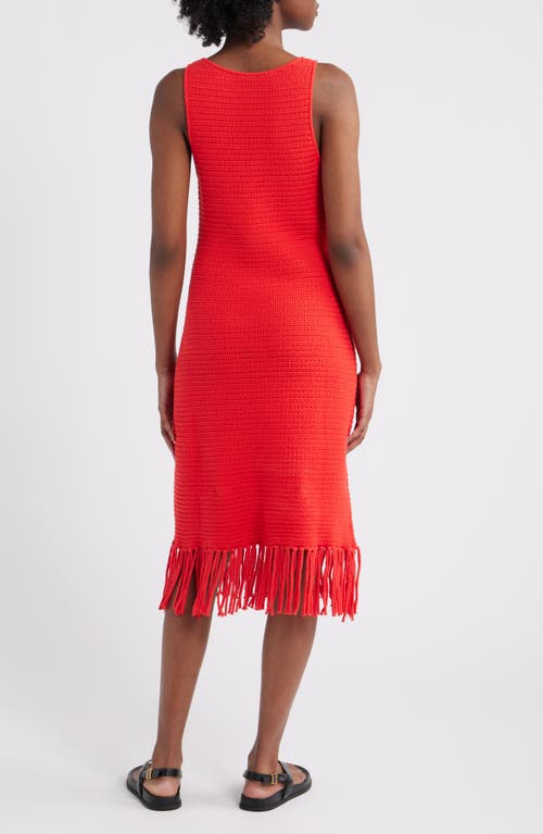 Rails Nia Fringe Hem Sleeveless Cotton Blend Sweater Midi Dress In Cherry