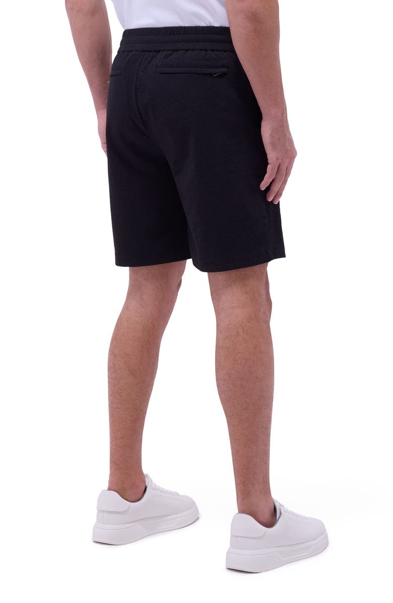 Bugatchi Seersucker Elastic Waist Shorts, Alternate, color, Black