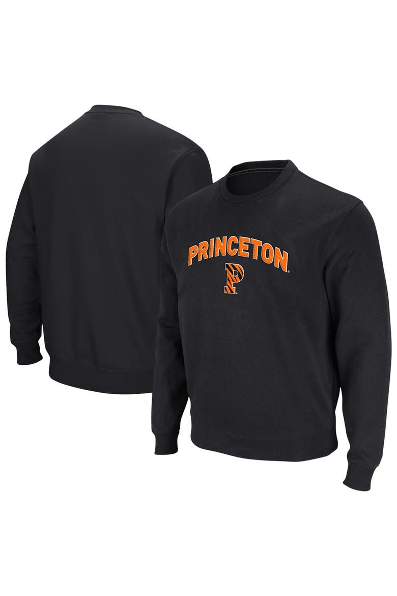 Men's Colosseum Black Princeton Tigers Arch & Logo Tackle Twill Pullover Sweatshirt, Main, color, Black