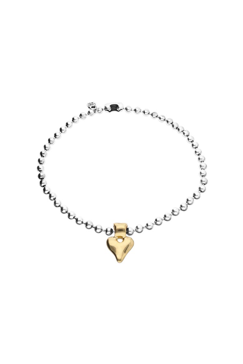 Sterling Silver Plated Ball Necklace With Heart Detail In 18K Gold, Alternate, color, Silver and Gold