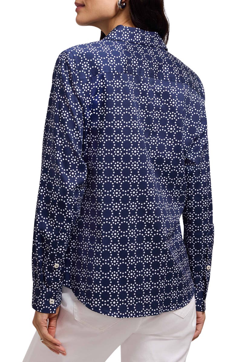 Foxcroft Hampton Geo Print Cotton Button-Up Shirt, Alternate, color, Navy Blue/ White