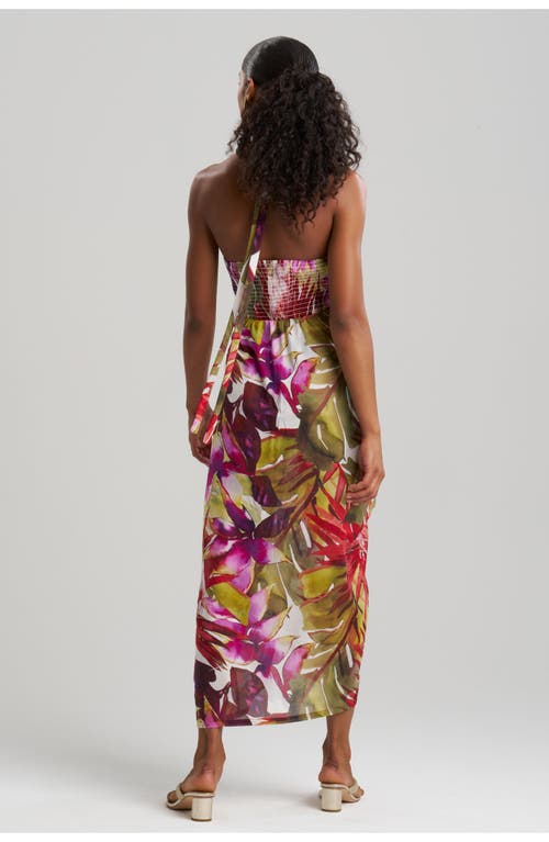 Natori Rainforest Maxi Cover-up Halter Dress With Brass Ring In Multi