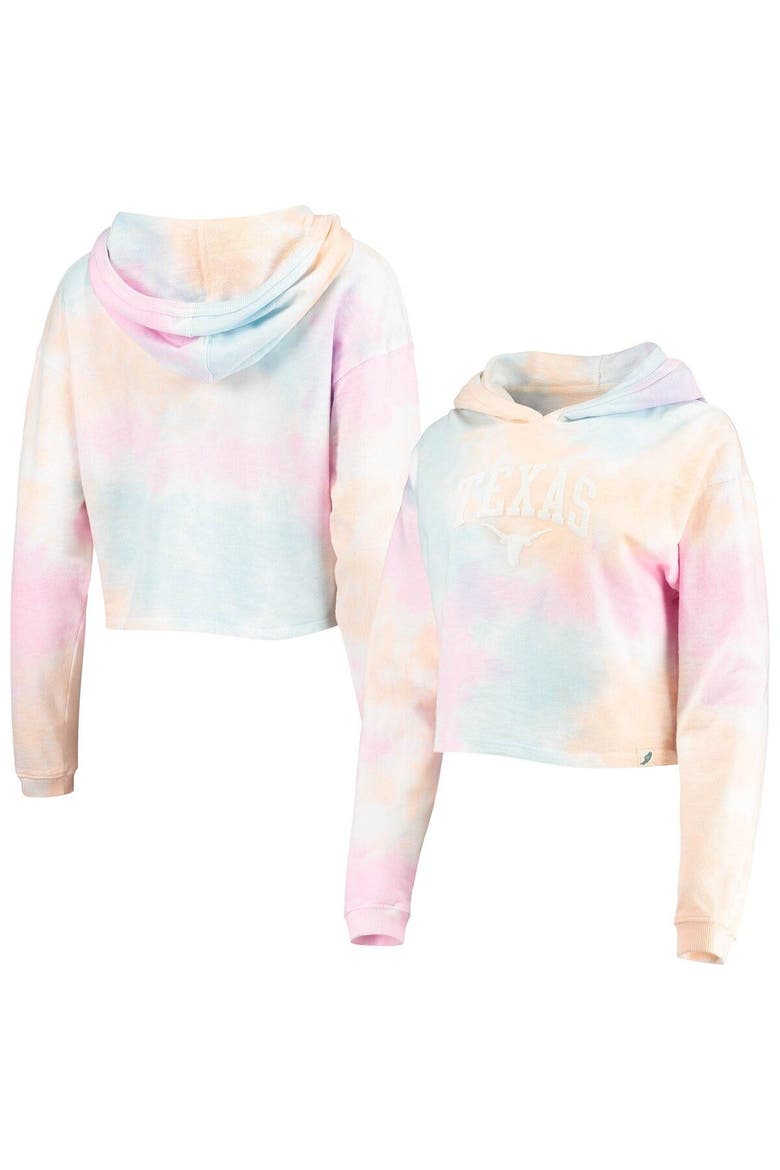 Women's League Collegiate Wear Pink/White Texas Longhorns Tie-Dye Cropped Pullover Hoodie, Main, color, Pink