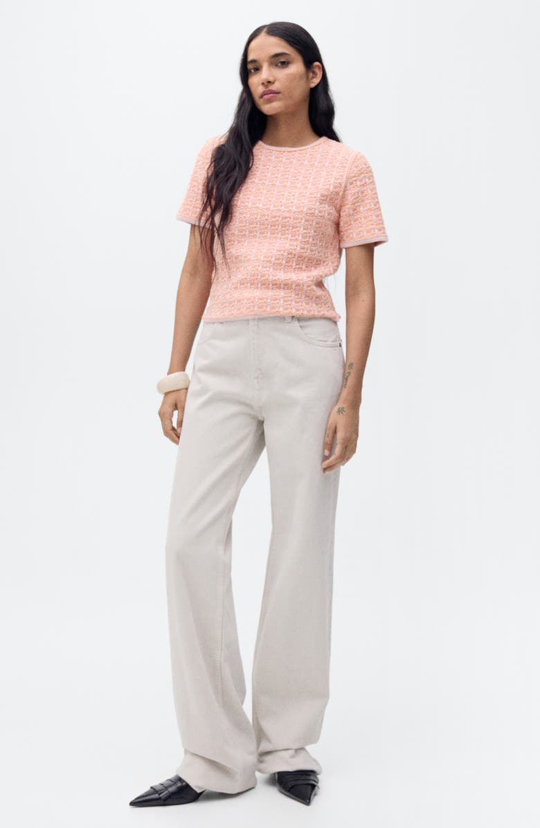 MANGO Tweed Knit Short Sleeve Sweater, Alternate, color,