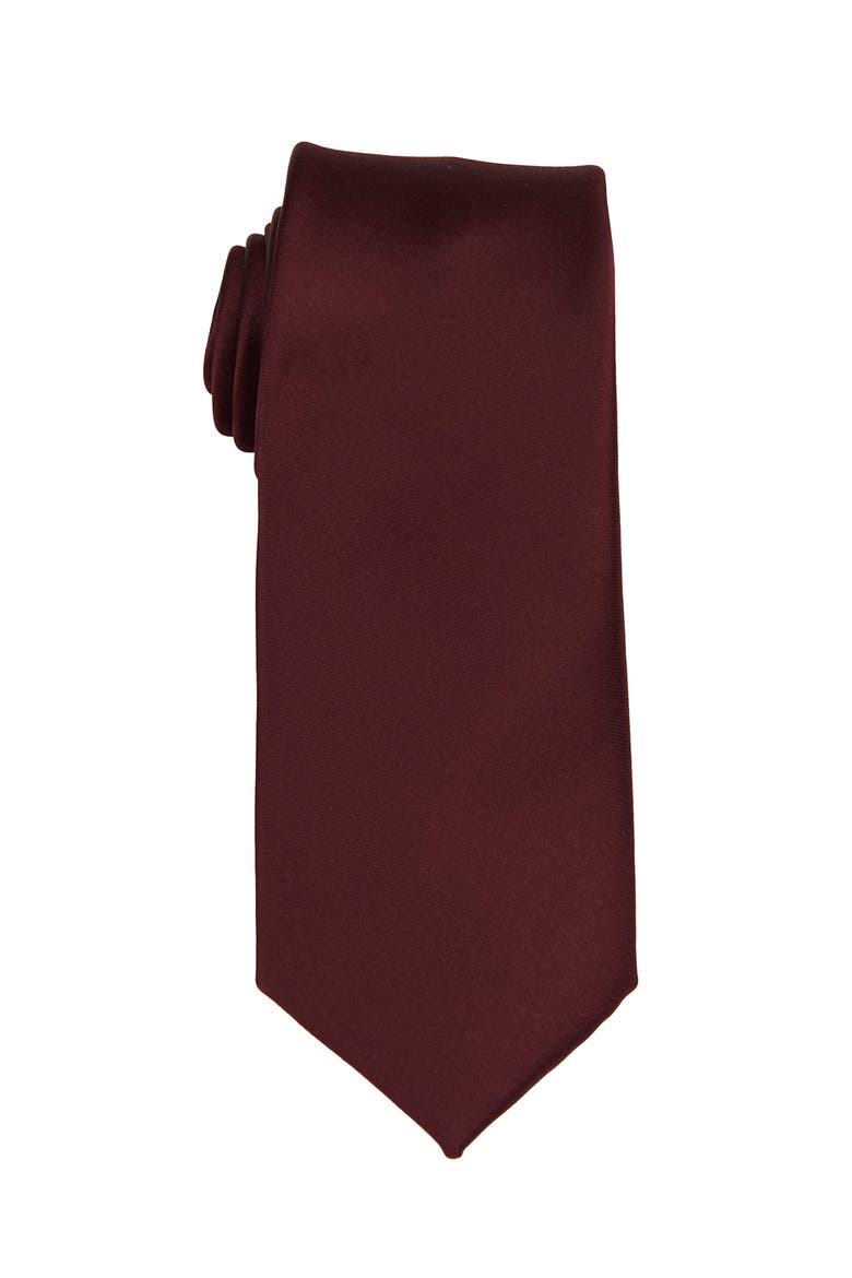 Men's Solid Satin X-Long Tie, Main, color, CABERNET