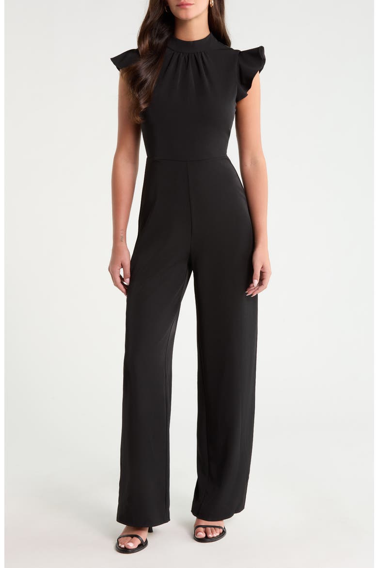 Manuela Mock Neck Wide Leg Jumpsuit, Main, color, BLACK