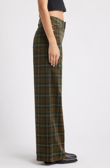 Plaid Stretch Corduroy Wide Leg Pants