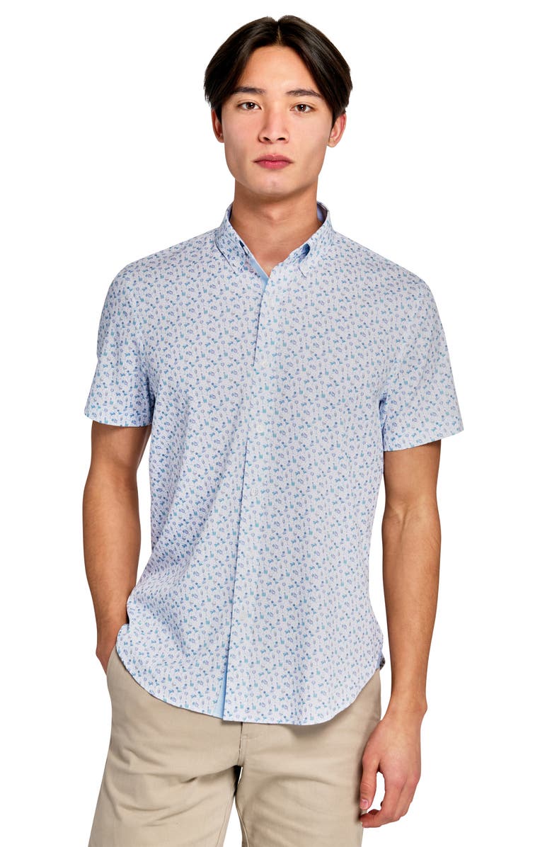 CONSTRUCT Cocktail Print Short Sleeve Button-Up Shirt, Alternate, color, White