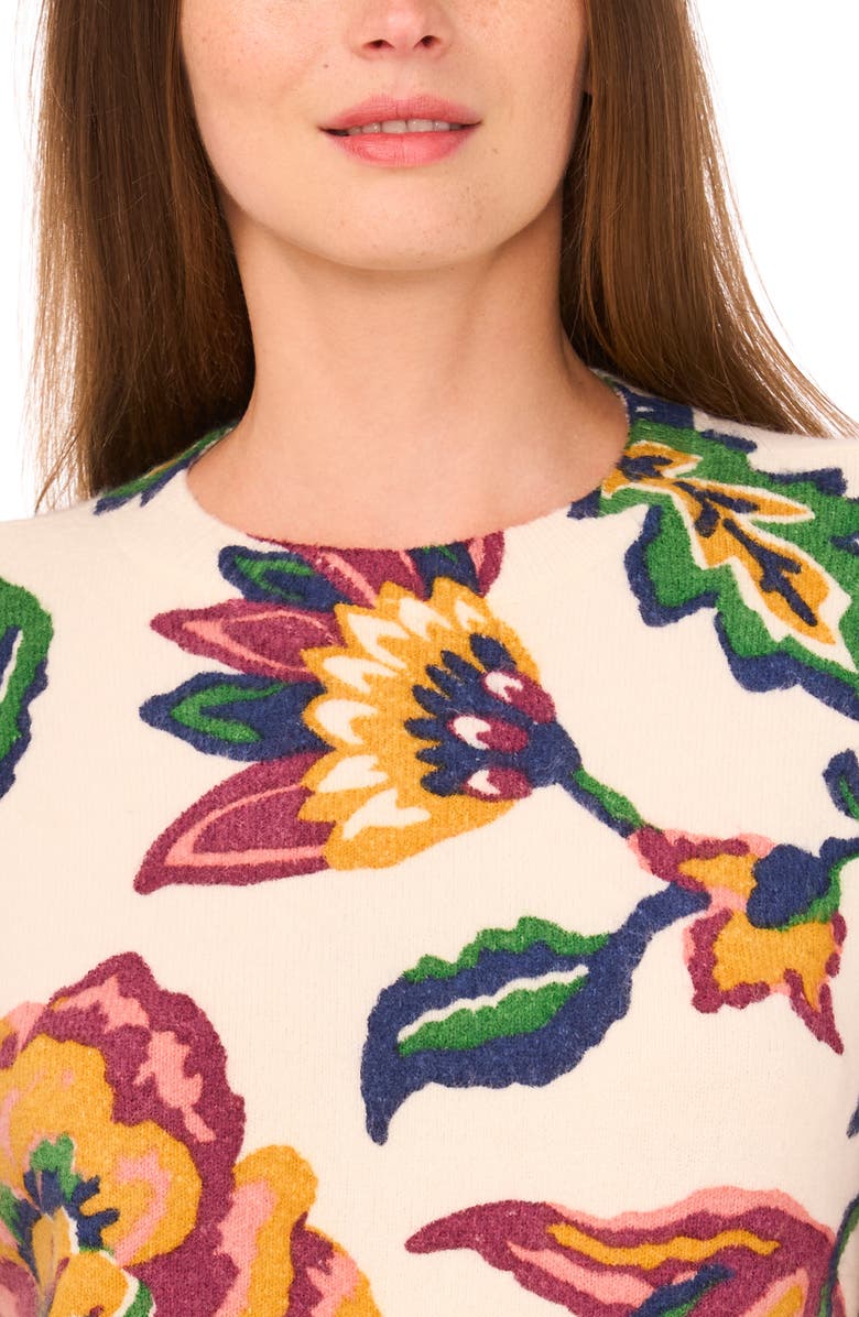 CeCe Floral Jacquard Sweater, Alternate, color, New Ivory