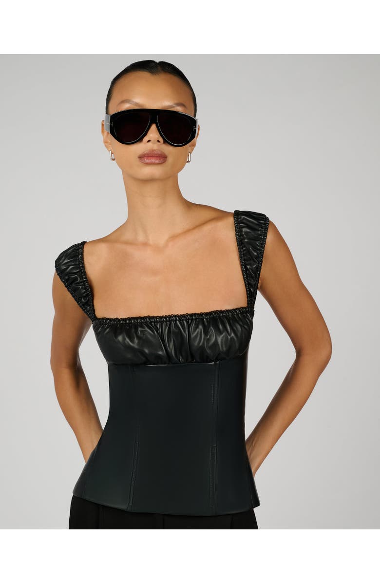 WeWoreWhat Wide Strap Ruched Cup Corset, Main, color, Black