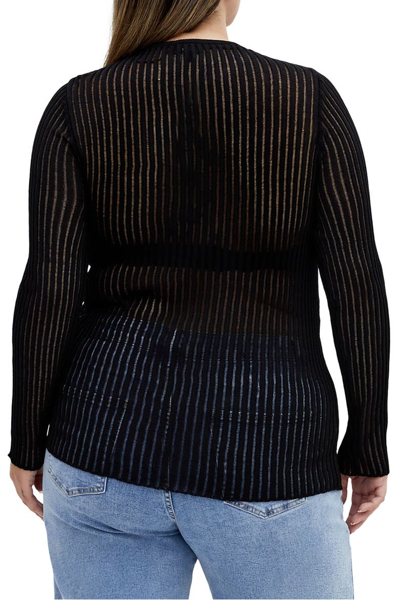 Eleni Sheer Stripe Long Sleeve Top, Alternate, color, BLACK