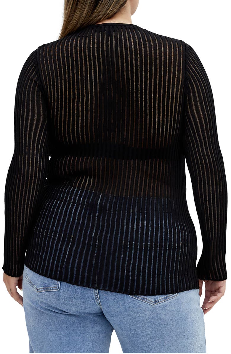 City Chic Eleni Sheer Stripe Long Sleeve Top, Alternate, color, Black