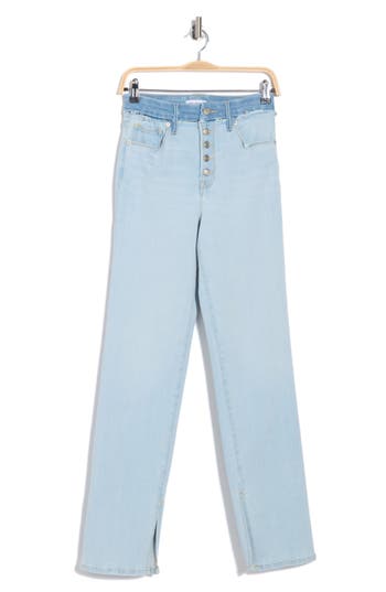 Good American Double Waist Button Fly Split Hem Jeans In Blue