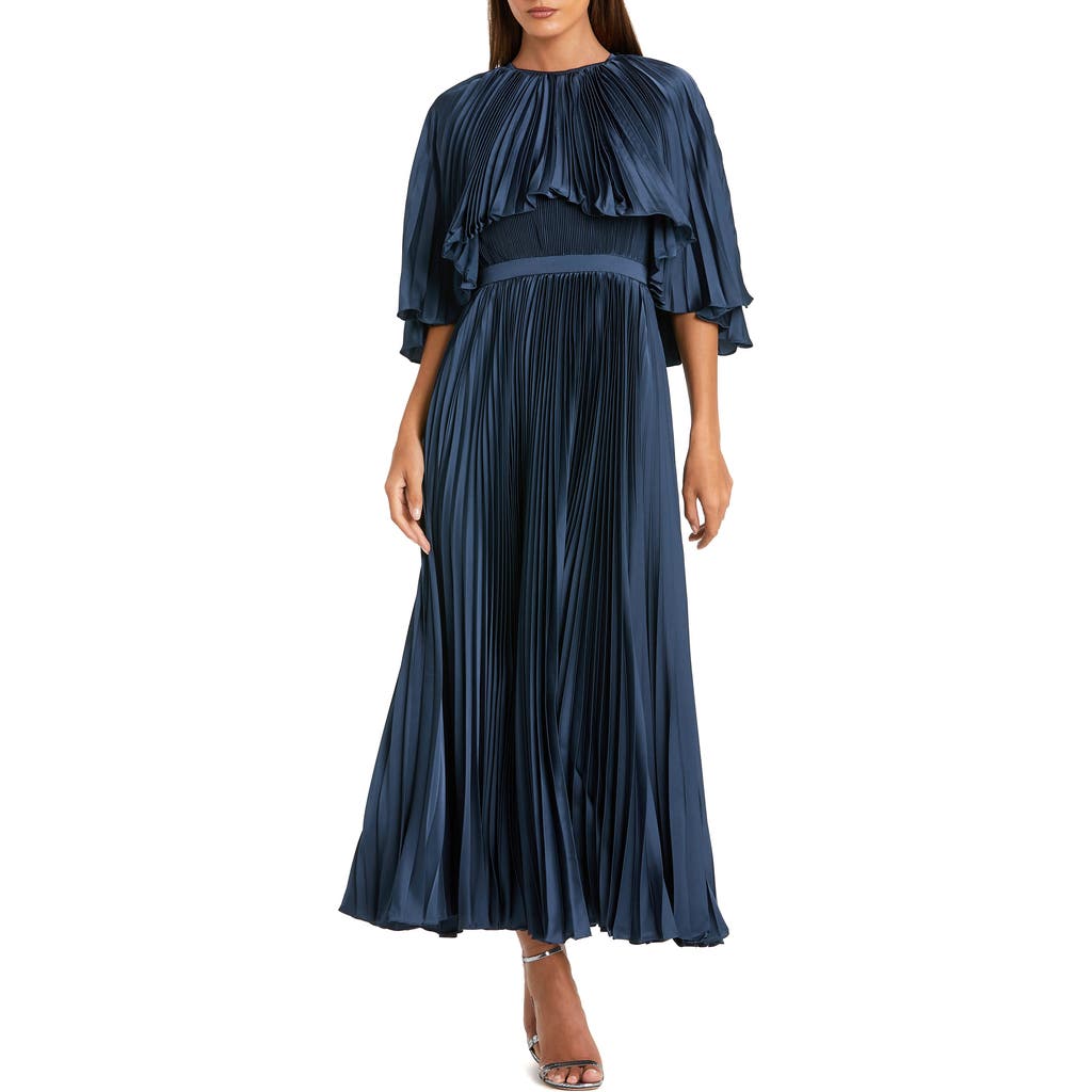 Mac Duggal Pleated Capelet A-line Cocktail Dress In Midnight
