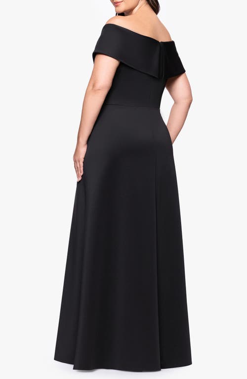 Xscape Evenings Off The Shoulder Scuba Gown In Black